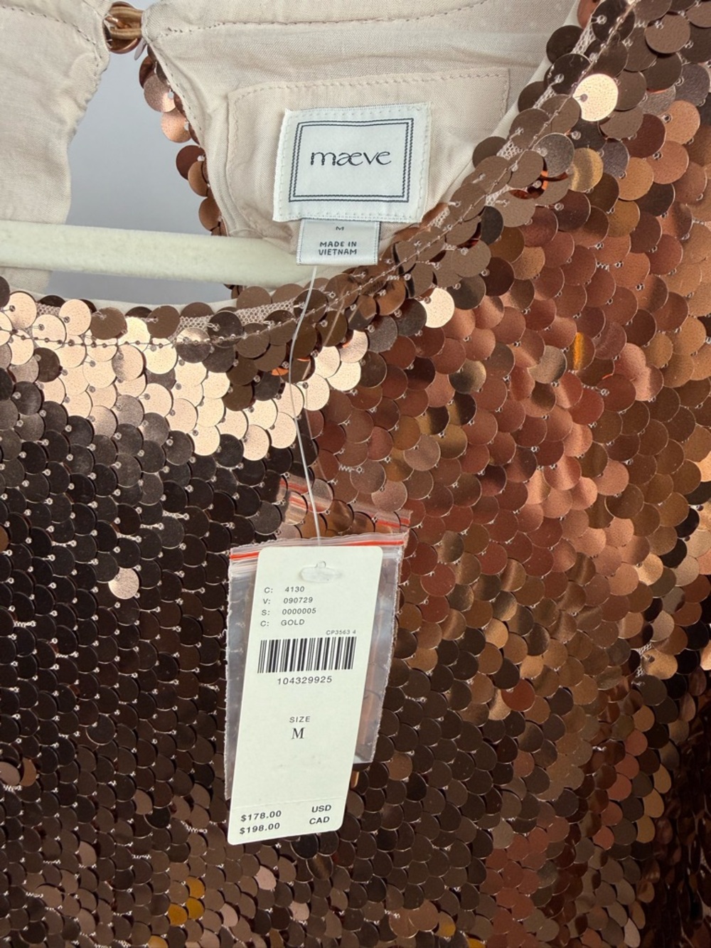 Maeve Anthropologie Emmy Gold Sequin Swing Mini Dress M NWT Pockets - Picture 6 of 7